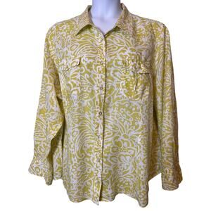 Charter Club Woman Green Paisley 100% Linen Button Down Coastal Grandma Sz 24W
